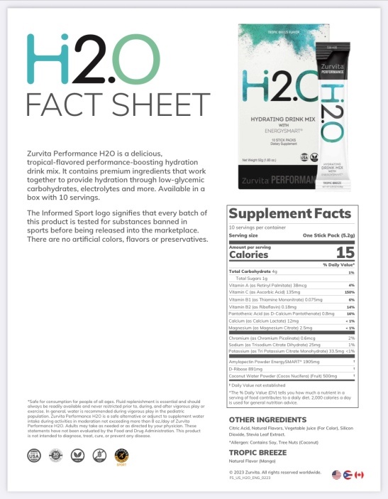 Zurvita H2O Ingredient list